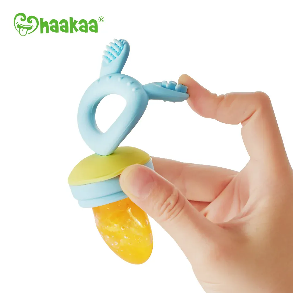 HAAKAA Dudlík na ovoce a zeleninu/kousátko 2v1, žlutá