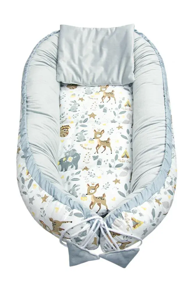 Oboustranné hnízdečko Velvet 5v1 Srneček, šedá/béžová