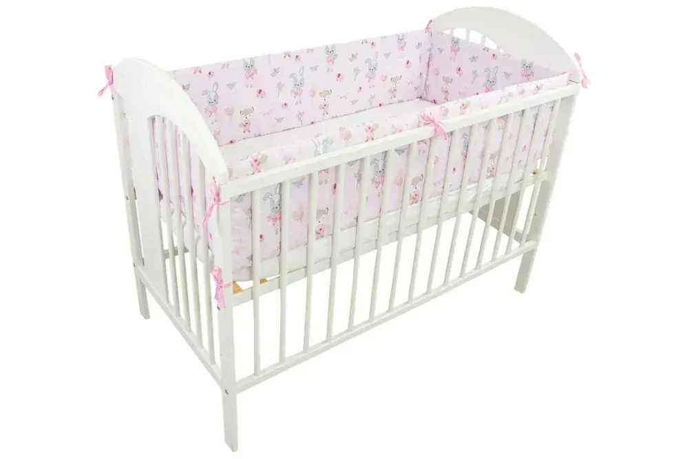 Oboustranný mantinel do dětské postýlky Liška a králík 360x30cm, růžová