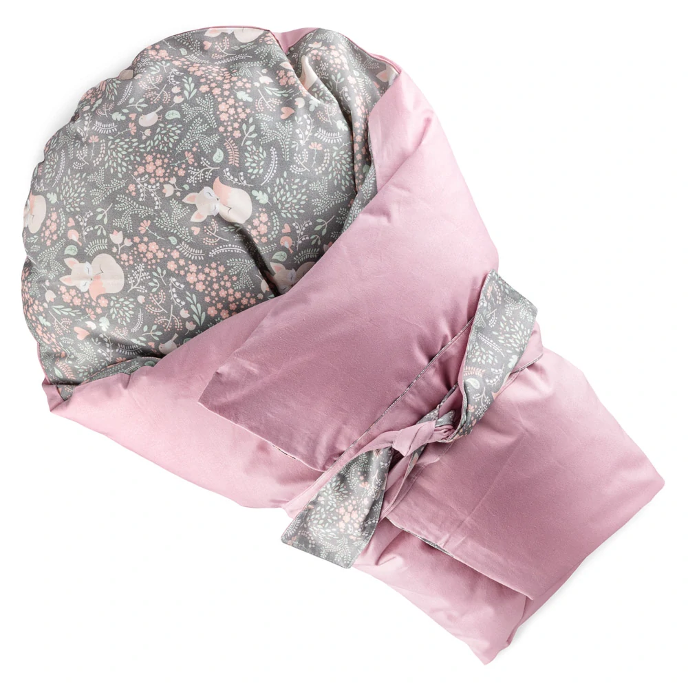 Péřová zavinovačka zavazovací 85x85cm Lištička, šedá/růžová