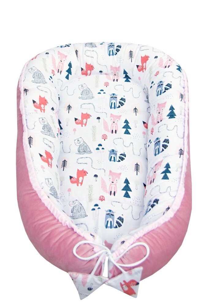 Oboustranné hnízdečko Velvet 5v1 Zvířátka, starorůžová