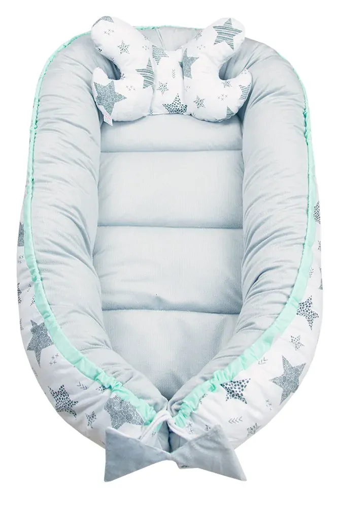 Oboustranné hnízdečko Velvet 5v1 Hvězdy, šedá/černá/mátová