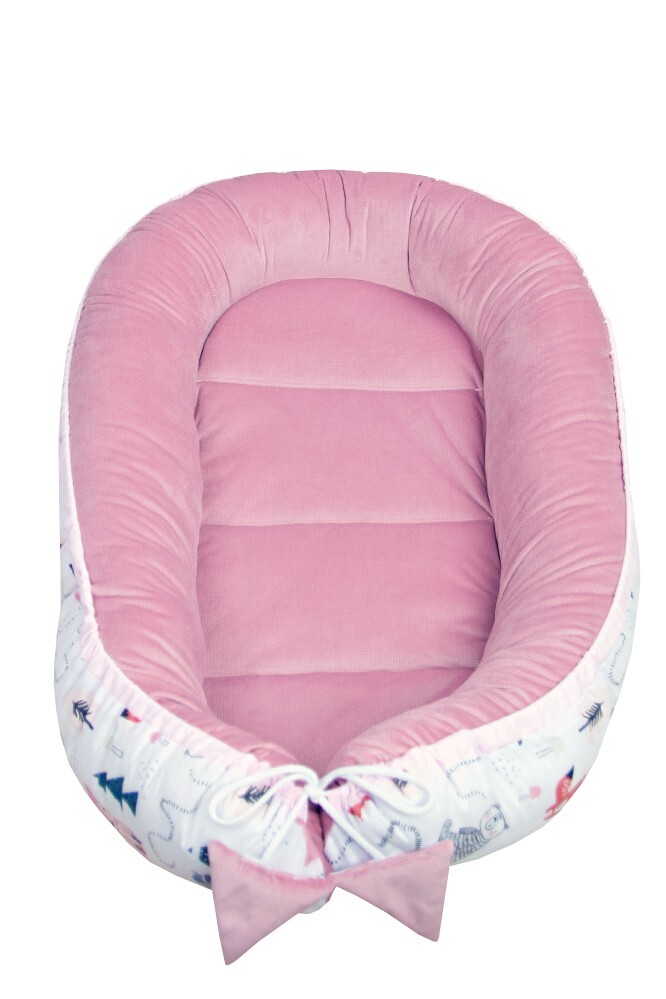 Oboustranné hnízdečko Velvet 5v1 Zvířátka, starorůžová