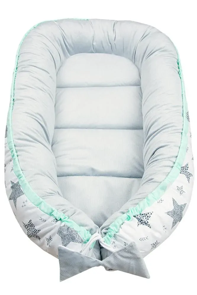 Oboustranné hnízdečko Velvet 5v1 Hvězdy, šedá/černá/mátová