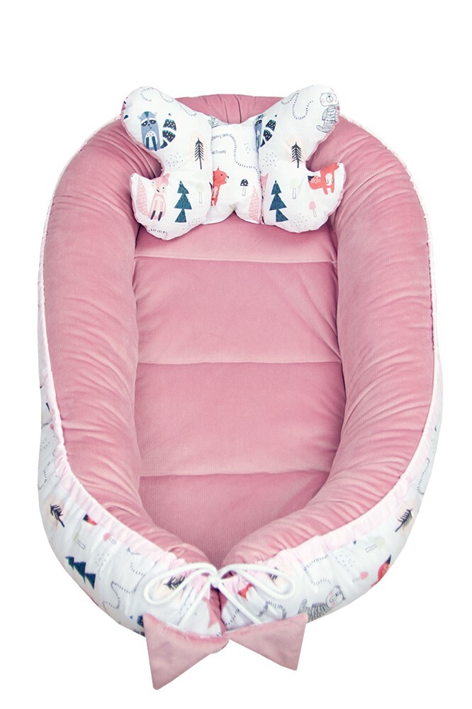 Oboustranné hnízdečko Velvet 5v1 Zvířátka, starorůžová