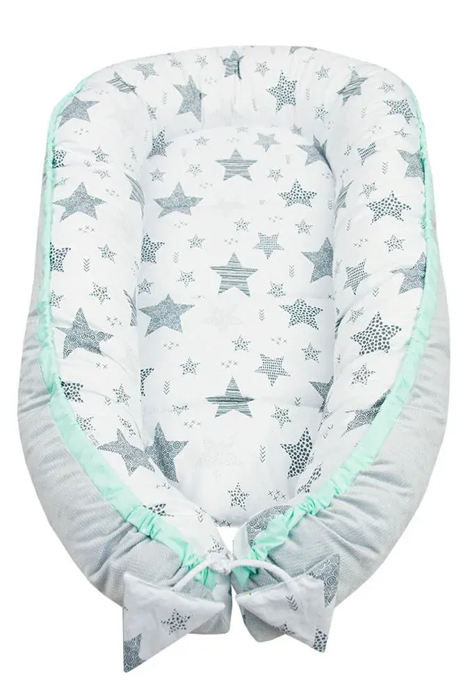 Oboustranné hnízdečko Velvet 5v1 Hvězdy, šedá/černá/mátová