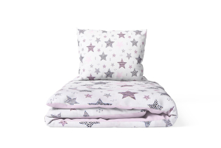 Povlečení do dětské postýlky Hvězdy 120x90cm, šedá/černá/růžová