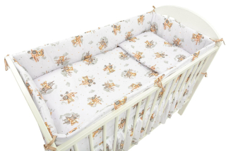 3-dílná sada do dětské postýlky Medvídek v letadle 135x100cm, bílá/béžová