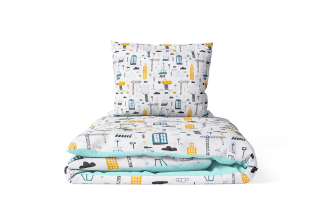 Povlečení do dětské postýlky Město 120x90cm, tyrkysová